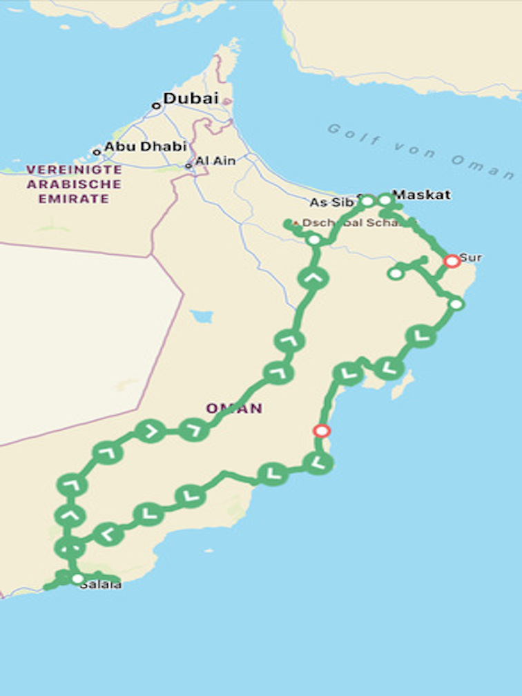 Karte des Oman Roadtrip