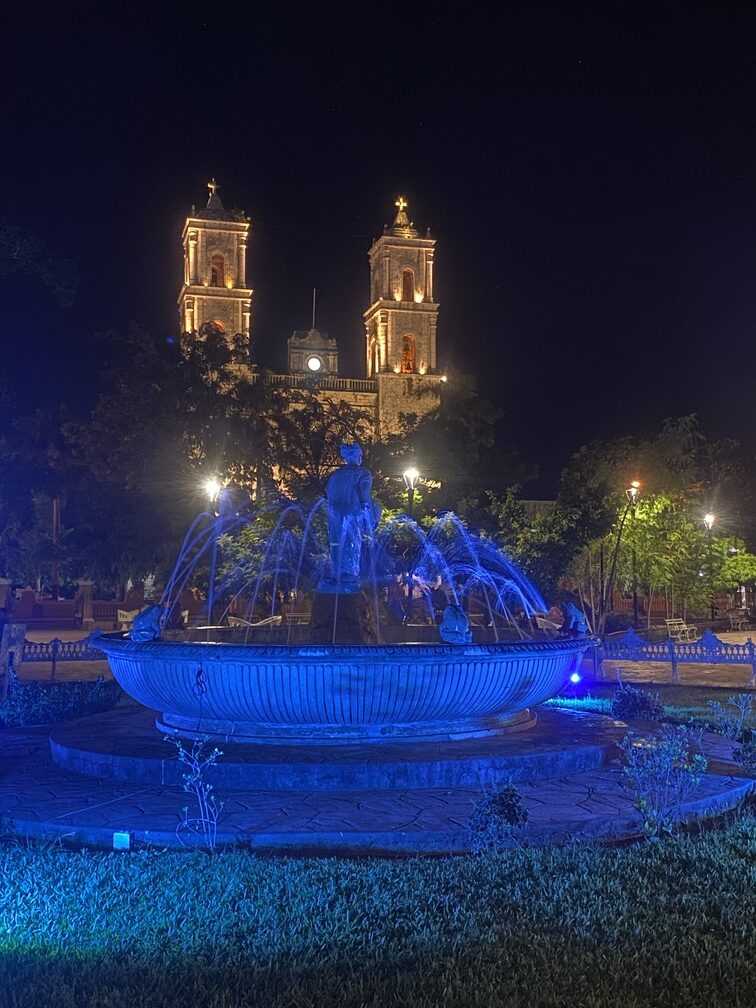Valladolid Kathedrale und Plaza bei Nacht