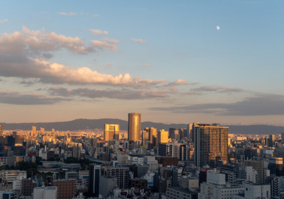 Blick vom Riesenrad in Osaka auf die Stadt