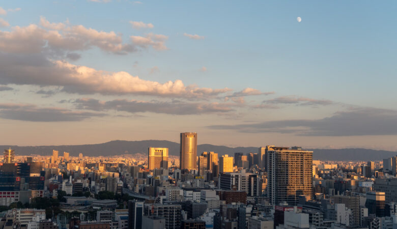 Blick vom Riesenrad in Osaka auf die Stadt