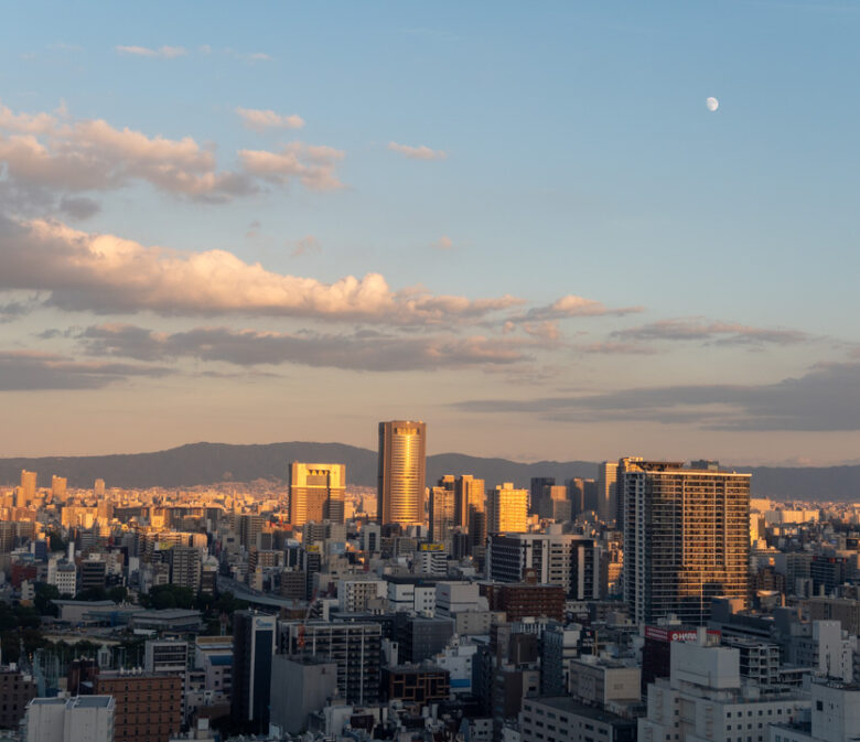 Blick vom Riesenrad in Osaka auf die Stadt