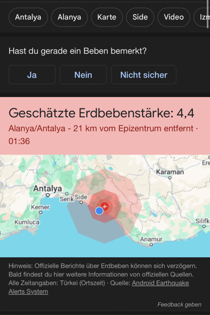 Screenshot von einem Erdbeben
