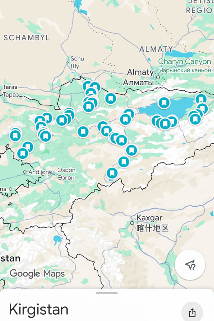 Markierte Orte bei einem Kirgistan Roadtrip